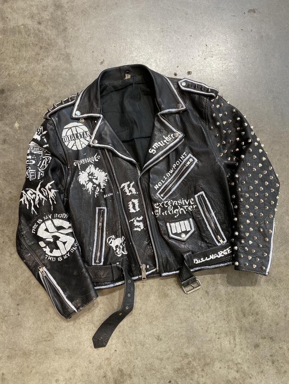 Vintage 90s Punk Studded Leather Jacket anticimex discharge - Picture 2 of 15
